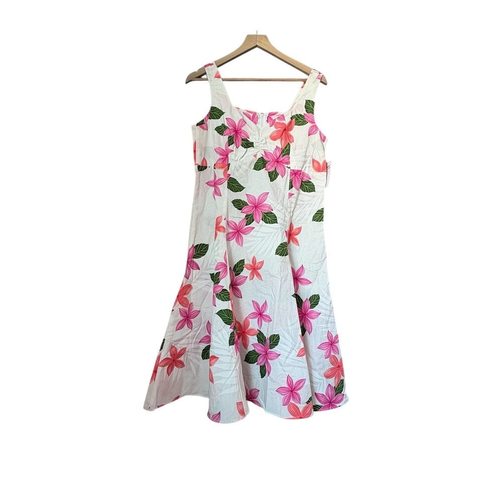 NWT Pacific Legend White Floral Babydoll Dress‎ Size Large Pink Hawaiian Resort
